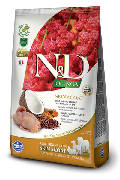 N&D FR QUINOA canine - SKIN&COAT QUAGLIA & COCCO & CURCUMA ADULT ALL BREEDS 2,5kg - in esauirm.