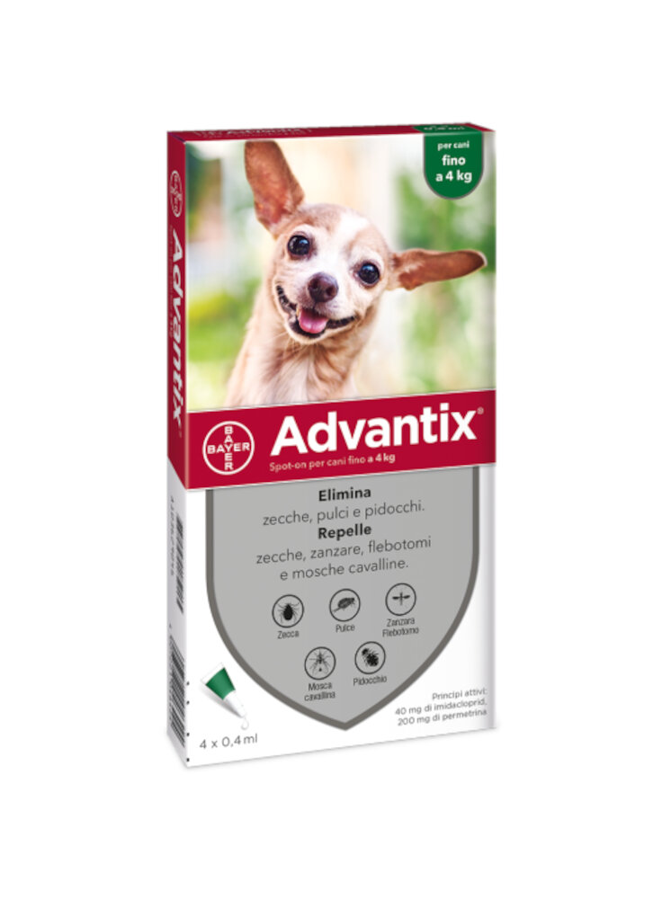 Advantix Spot-on cani Tg.S 4pip 0,4ml fino 4Kg