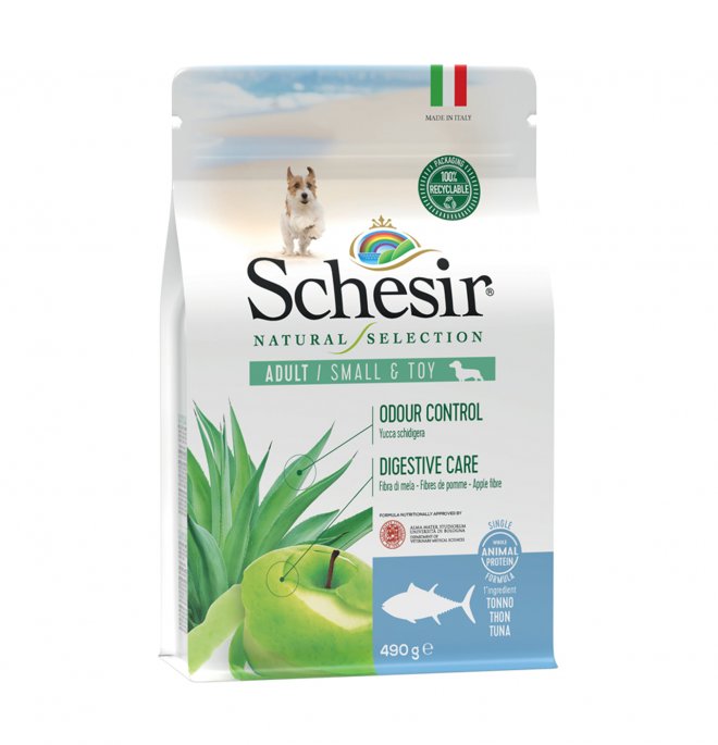 COD.2080104 SCHESIR NATURAL SELEC. DRY DOG SMALL TONNO 490g