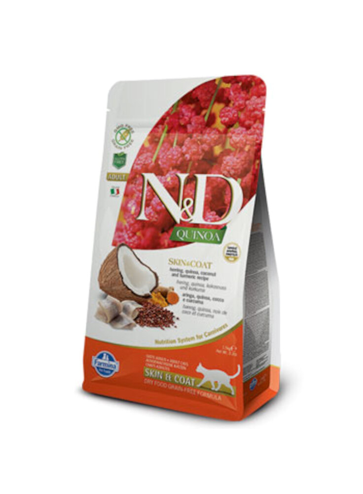 N&D FR QUINOA feline - SKIN &COAT ARINGA & COCCO & CURCUMA ADULT 1,5kg