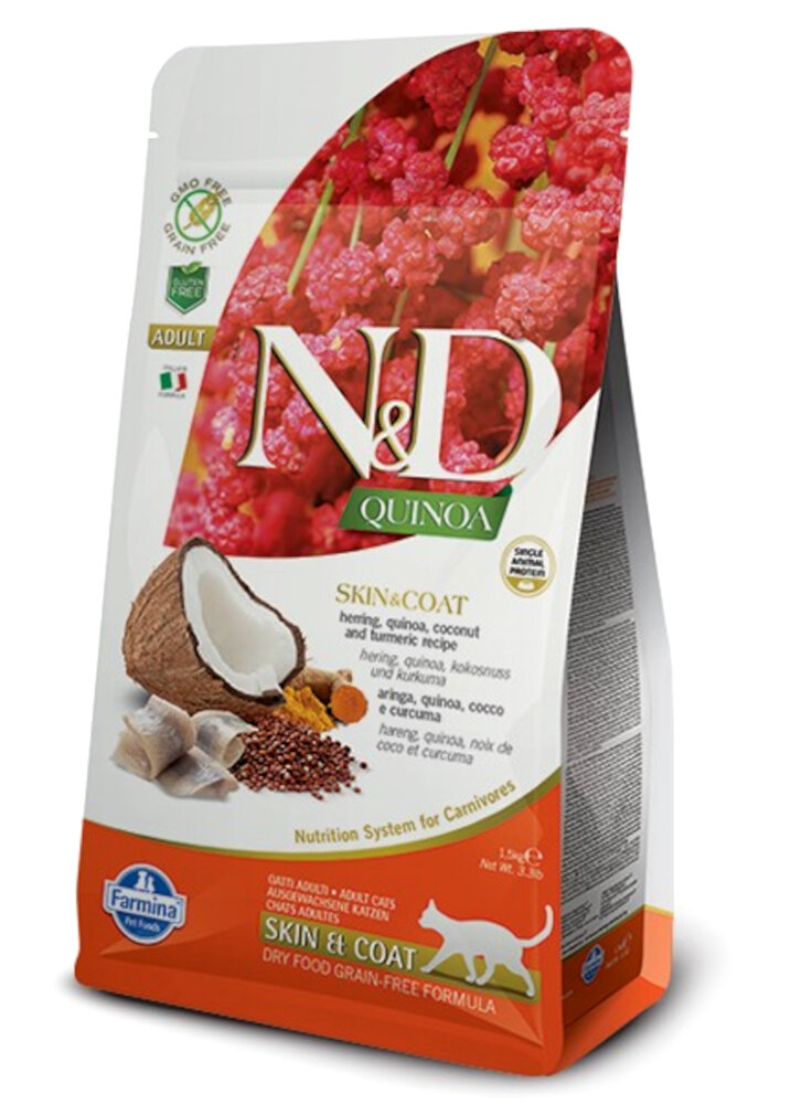 N&D FR QUINOA feline - SKIN&COAT ARINGA & COCCO & CURCUMA ADULT 300g