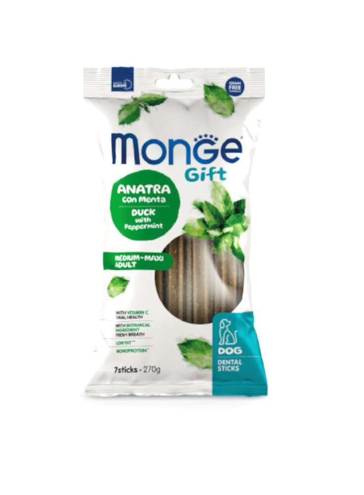 Monge GIFT DENTAL STICK med/maxi Anatra e menta 270g - cane