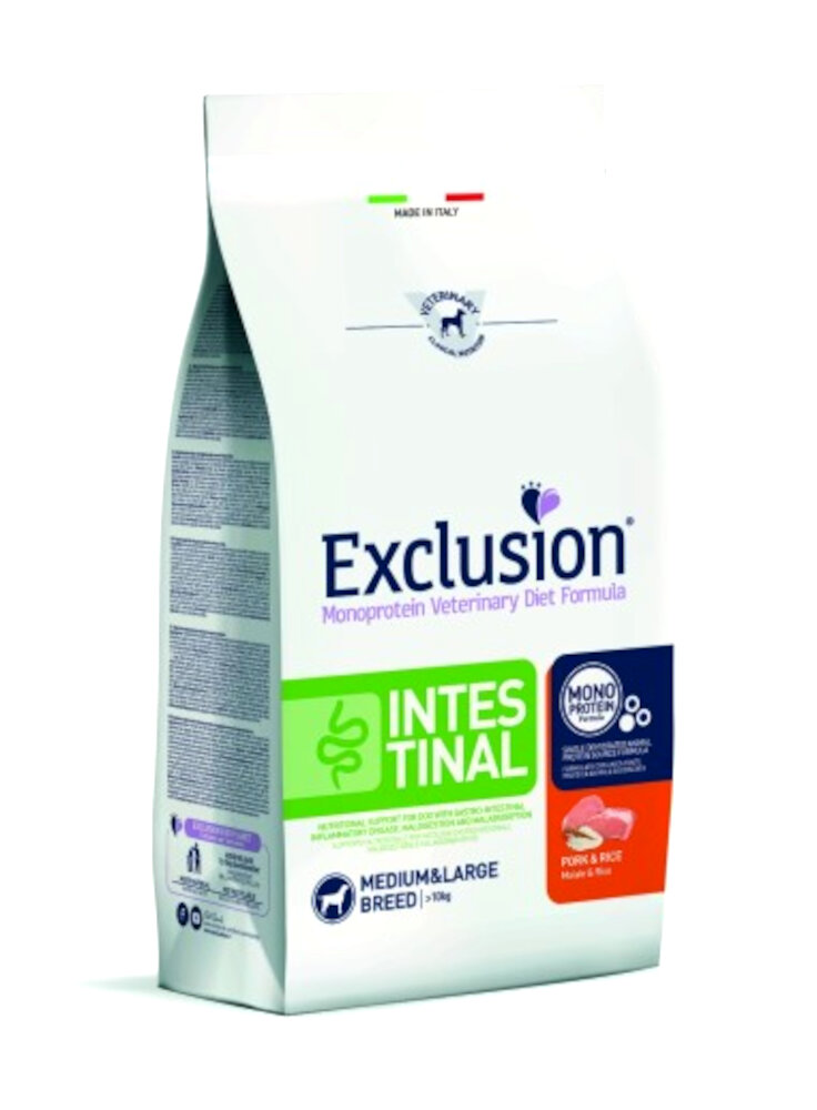 EXCLUSION DIET DOG INTESTINAL PORK & RICE MEDIUM/L 12kg