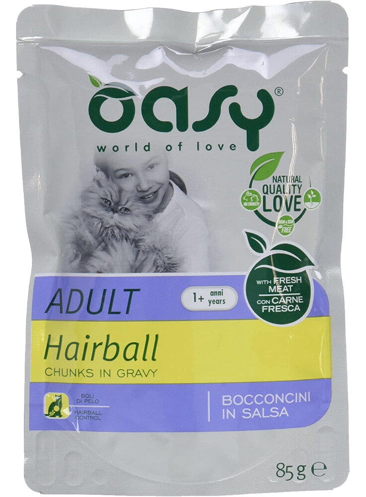 Oasy Wet Cat Bocconcini - ADULT HAIRBALL Busta 85g