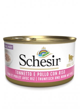 COD.1074080 SCHESIR CAT TONNO POLLO RISO NATURALE 85g - in esaurim.