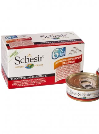 COD.1064123 SCHESIR CAT Multipack TONNO GAMBERI 6x 50g - in esaurim.
