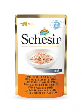 COD.1064764 SCHESIR CAT TONNO POLLO GAMBERETTI 50g Busta