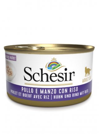 COD.1074084 SCHESIR CAT POLLO MANZO RISO NATURALE 85g - in esaurim.