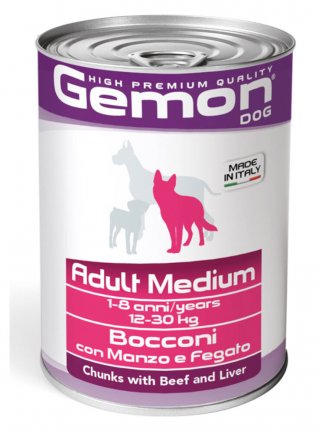 Gemon Adult Medium bocconi con manzo e fegato 415gr - cane