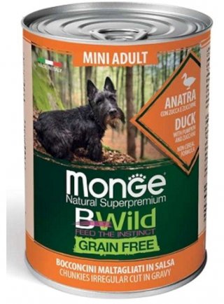 Monge BWILD GRAIN FREE Mini Adult ANATRA CON ZUCCA E ZUCCHINE 400g - cane