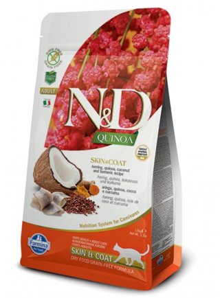 N&D FR QUINOA feline - SKIN&COAT ARINGA & COCCO & CURCUMA ADULT 300g