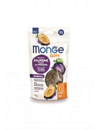 Monge GIFT MEAT MINIS Hairball Salmone e prugne 50g - gatto