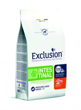 EXCLUSION DIET DOG INTESTINAL PORK & RICE MEDIUM/L 12kg