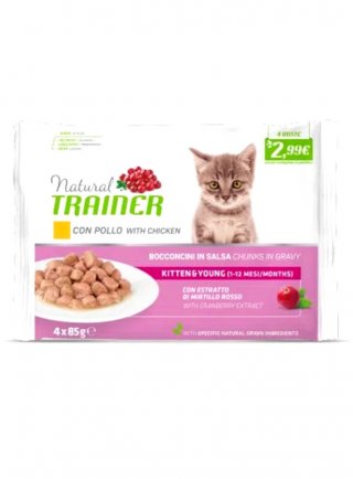PROMO - TRAINER Natural Cat FLOW PACK 4x 85g KITTEN & YOUNG con POLLO