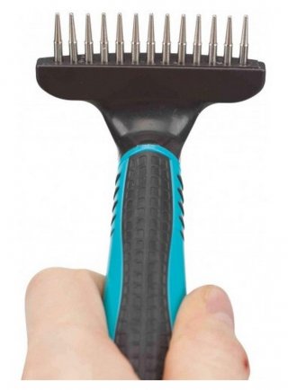 PETTINE a RASTRELLO in METALLO DENTI ROTANTI per PELO LUNGO 7x14cm