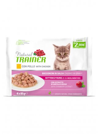 TRAINER NATURAL Cat Flow Pack 4x 85g KITTEN & YOUNG con POLLO