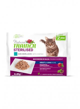 TRAINER NATURAL Cat Flow Pack 4x 85g Sterilised con MERLUZZO