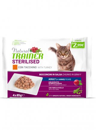 TRAINER NATURAL Cat Flow Pack 4x 85g Sterilised con TACCHINO